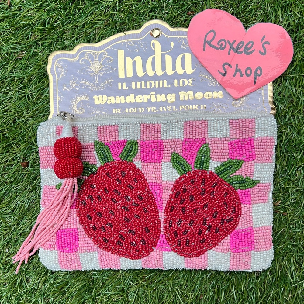 Wandering Moon Strawberry Beaded Travel Pouch with Tassel
